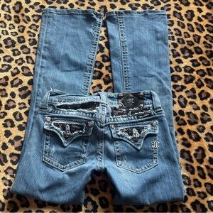 Miss Me Blue Boot Cut Jeans with Embellished Pockets